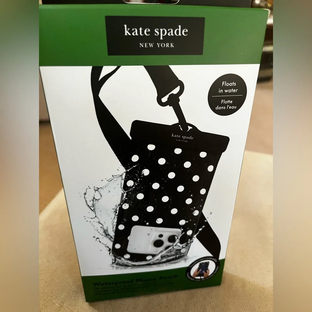 Kate Spade waterproof phone pouch, black and white polkadot new inbox